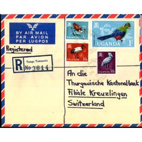 Luftpost Rekommanderet Brev fra Uganda til Schweitz - 1 - 11 - 65