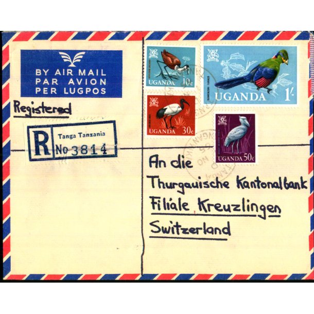 Luftpost Rekommanderet Brev fra Uganda til Schweitz - 1 - 11 - 65