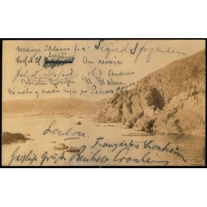 Vi sidder og drikker kaffe p P ??? - Fotokort med underskrifter. 1904