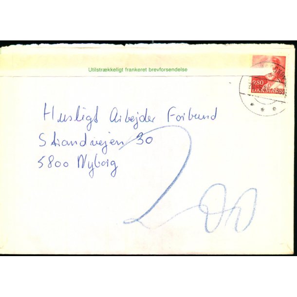 Efterporto - Brev fra Langeskov 20 - 6 - 86   til Nyborg  - Efterporto 200 re. 