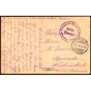 Feldpost - Efringen - Kirchen 15 - 2 - 16  - Til Apenrade - Billedside : Freiburg