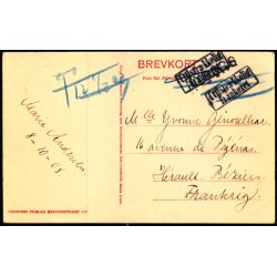 Postkort til Frankrig - Utilstrkkelig Frankeret i kassestempler - Frimrke p forsiden.