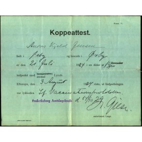 Koppeattest - Anders Kjeld Jensen - 1929