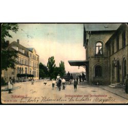 Nyk�bing F. - Jernbanepladsen med Jernbanhotellet - W.K.F. 3602 - Svage hj�rner !