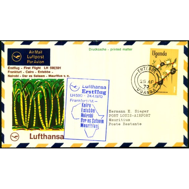 Luftpost Brev fra Uganda til Mauritius - 25 - 4 -70