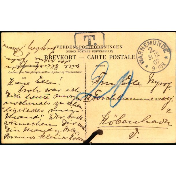 Efterporto - Postkort fra Tyskland til Danmark 31 - 12 - 07