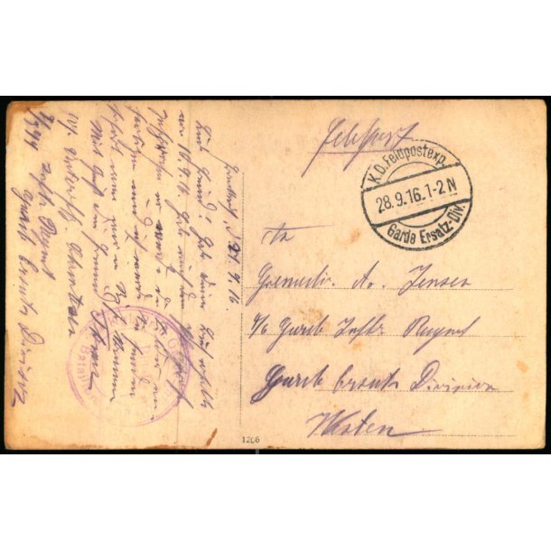 Feldpost - K.D. Feldpostxped.   28 -9 -16 - Til 4/6 Reg. - Billedside : Fotokort