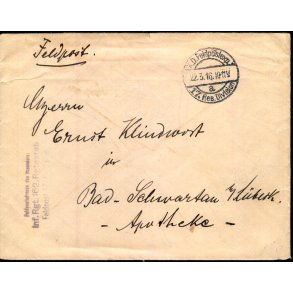 Feldpostbrev  - K.D. Feldpostexp.  23 -3 - 16  - Til Bad- Schwartau - Lbeck
