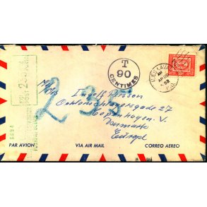 Efterporto - Brev fra Canada 29 - April - 53   til Kbenhavn V.   - Efterporto 235 re. Stempel 