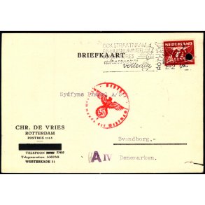 Censurpostkort fra Holland  16 -3 - 42 - Til Svendborg