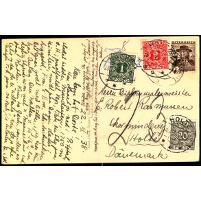 Efterporto - Postkort fra strig  til Danmark  22 - 11- 38