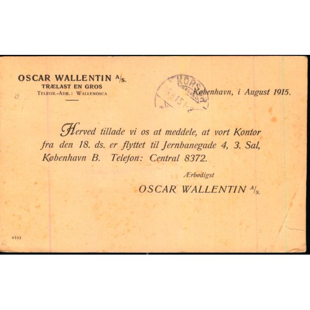 Oscar Wallentin - Trlast - Kbh.V.  - u/n - Brugt. - Fold !