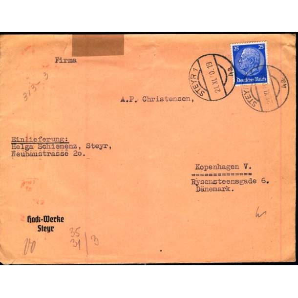 Censurbrev fra Tyskland  21 -11 - 40 - Til Kbenhavn