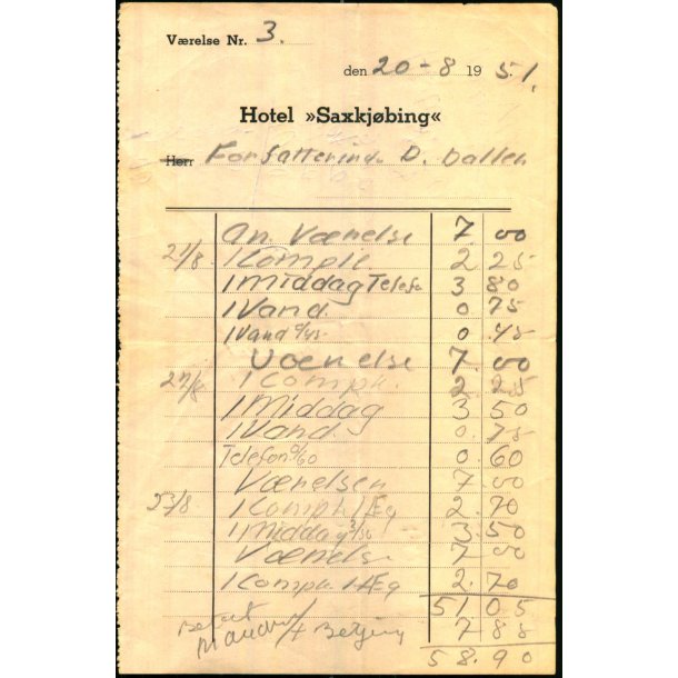 Hotel Saxkj�bing - 1951