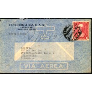 Luftpost Rekommanderet Brev fra Chile  til Danmark - 28 - 9 - 52