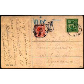 Efterporto - Postkort fra Sverige  til Danmark  6-6-9121