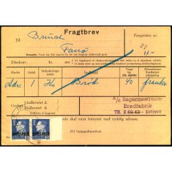 Fragtbrev - 2x 80 re Fr IX  Prov.  - Fra Esbjerg til Fan ?-?- . - Arkivhuller !