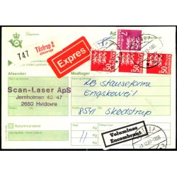 Adressekort fra Tstrup 2 - Expres  - 3x50 kr. og 7 kr.Rigsvben  1 - 12 - 89