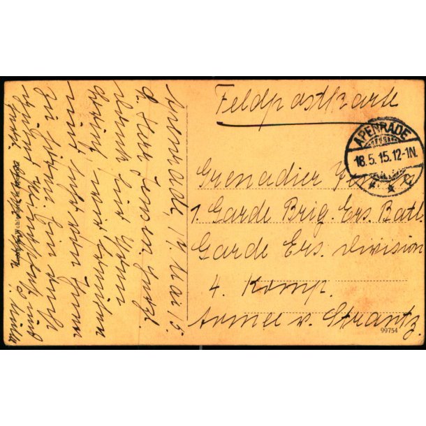 Feldpost - Apenrade  18 - 5 - 15  - Til 4. Komp. - Billedside : Osteseebad Apenrade