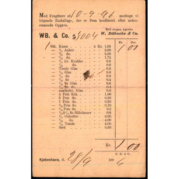 W.Bncke &amp; Co.  - Kbenhavn K. - u/n - Brugt -. Fold !
