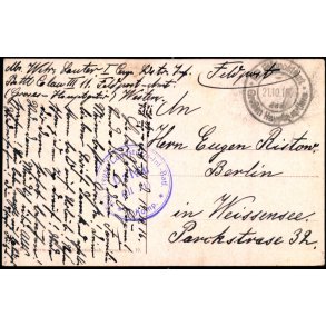  Feldpost - K.D. Feldpostamt  21 -10 -16 - Til Berlin - Billedside : Foto Sedan