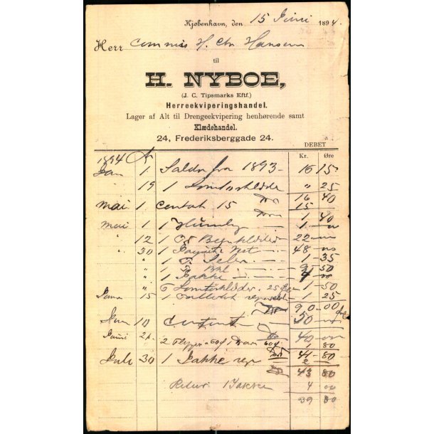 H. Nyboe - Herreekviperingshandler - K�benhavn 1894