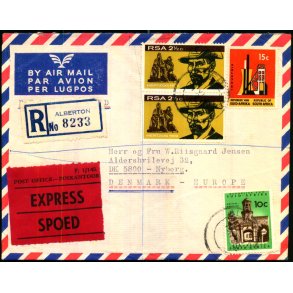 Luftpost Brev fra Syd Afrika - Express - Rekomaderet - 1 - 10 - 1968