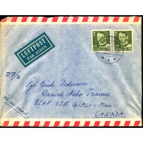 Luftpost Brev fra Danmark til Danish Nato Trainee - Canada - 26 - 8 - 58 - Med indhold.