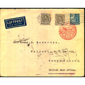 Luftpost Brev fra Danmark til Kenya - 29 - 10 - 1934