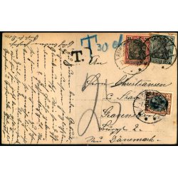 Efterporto - Postkort fra Tyskland til Danmark 31 - 2 - 22