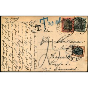 Efterporto - Postkort fra Tyskland til Danmark 31 - 2 - 22