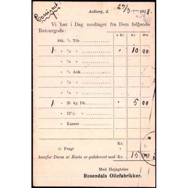 Rosendals Oliefabrikker - Aalborg  - u/n - Brugt