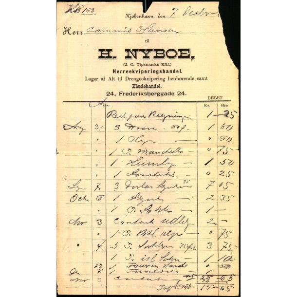 H. Nyboe - Herreekviperingshandler - K�benhavn ?