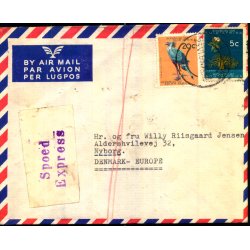 Luftpost Brev fra Syd Afrika - Speed Express - Rekomaderet - 23 - 6 - 65 - Masser af stempler bag.