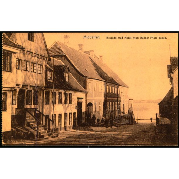 Middelfart - Brogade med Huset, hvori Henne Friser boede - J.G. Kreutzers papir Eneret u/n - Brugt