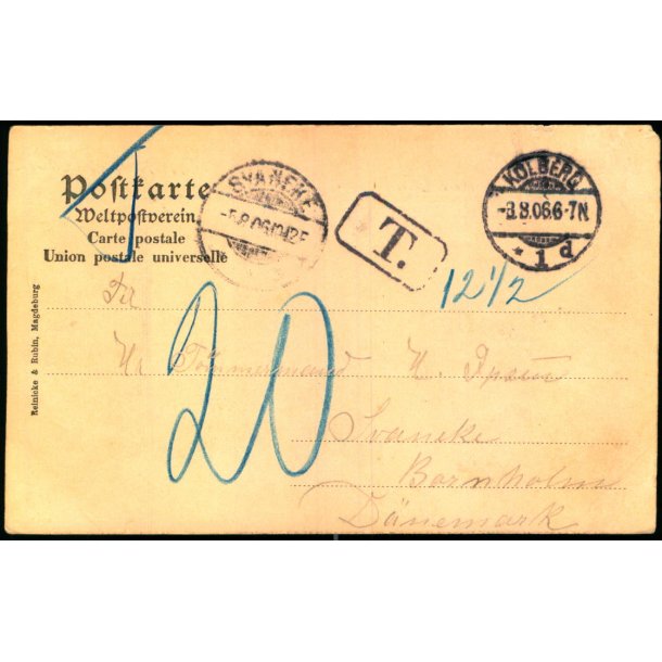 Efterporto - Postkort fra Tyskland til Danmark 3 - 8- 06