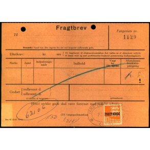Fragtbrev -  1,25 kr Rigsvben Prov.  - Fra Esbjerg til Fan 23 ? - ? . - Arkivhuller !