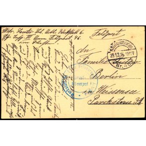 Feldpost - K.D. Feldpoststation  29 -12 - 16  - Til Berlin - Billedside : Sedan