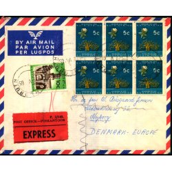 Luftpost Brev fra Syd Afrika - Express -- 24 - 5 - 65 - Masser af stempler bag.
