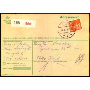 Adressekort fra Neks  - 8 kr. Rigsvben  19 - 6 - 79