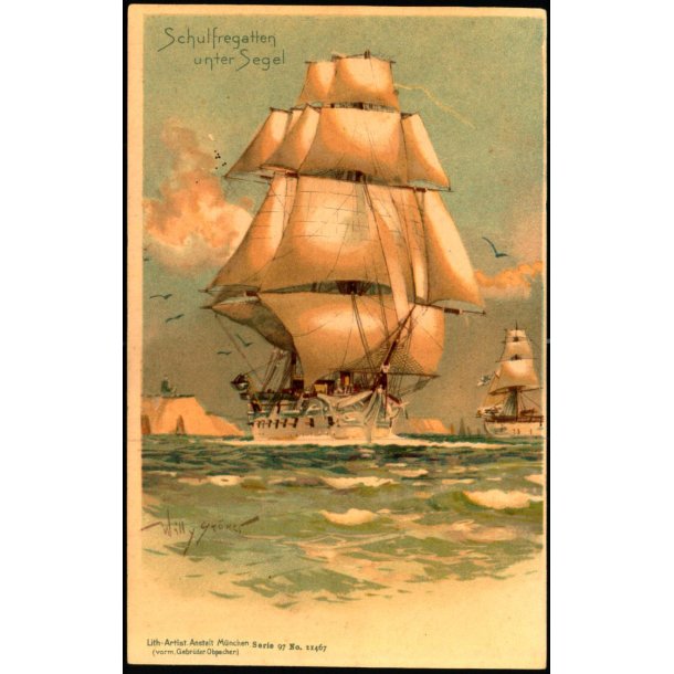 Schulfregatten unter Segel - Artist Anstalt Serie 97 No. 21467- Ubrugt