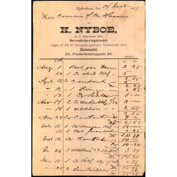 H. Nyboe - Herreekviperingshandler - K�benhavn 1891