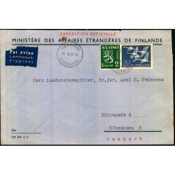 Luftpost - Brev fra Finland til Danmark 31 - 8 - 57