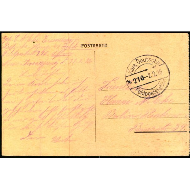 Feldpost - Kais. Deutsche Feldpoststation  2 -2  - 16  - Til Berlin - Billedside : Sweciany