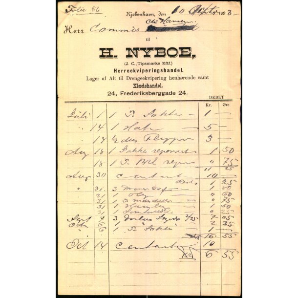 H. Nyboe - Herreekviperingshandler - Kbenhavn 1893