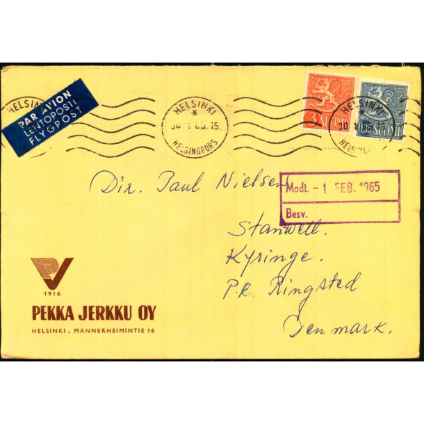 Luftpost - Brev fra Finland til Danmark 30 - 7 - 65