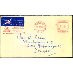 Luftpost Brev fra Syd Afrika til Danmark 28 - 12 - 70
