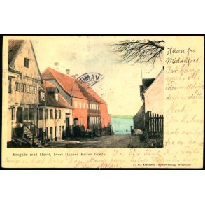 Hilsen fra Middelfart - Brogade med Huset, hvori Henne Friser boede - J.G. Kreutzers Forlag u/n 