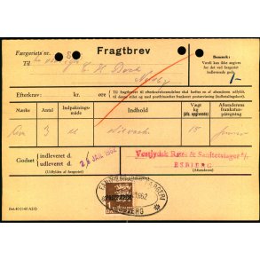 Fragtbrev -  1kr Rigsvben - Fra Esbjerg til Fan 26 Jan, 1962 - Arkivhuller !