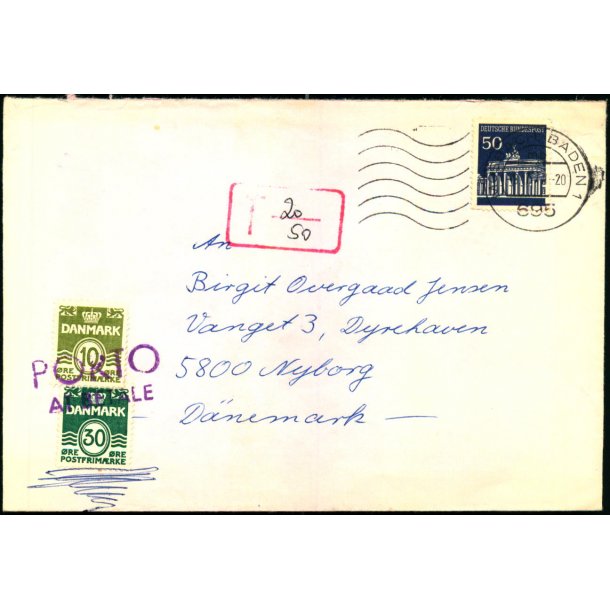 Efterporto - Brev fra Tyskland til Nyborg  - Efterporto 40 re